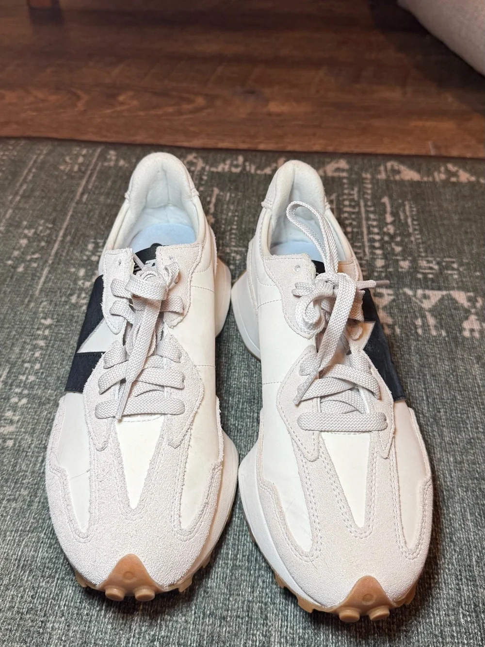 New Balance White and Black Retro Runner Sneakers